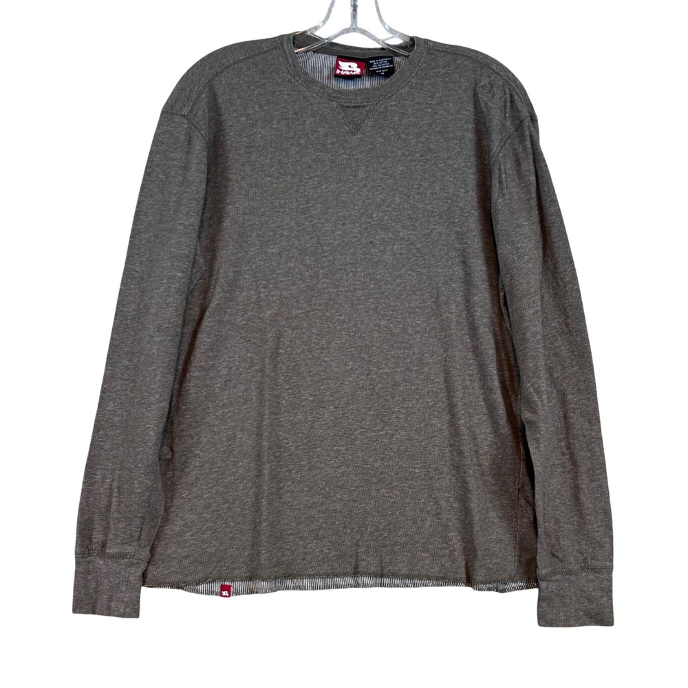 Tony Hawk Men Gray Waffle Knit Thermal Long Sleeve Shirt Size M Skater Crew Neck